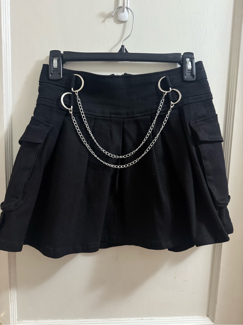 Black Mini Skirt with Silver Chain Accent Size Medium